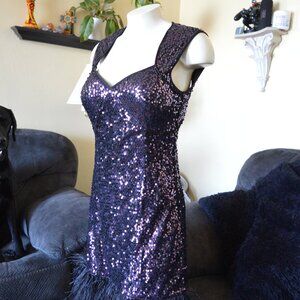 Guess black Purple Sequin Feather Mini Dress Cocktail Club
